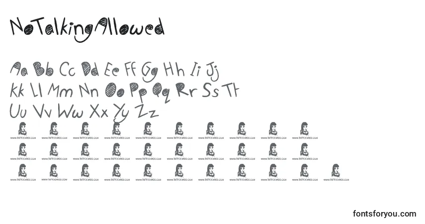 Schriftart NoTalkingAllowed – Alphabet, Zahlen, spezielle Symbole
