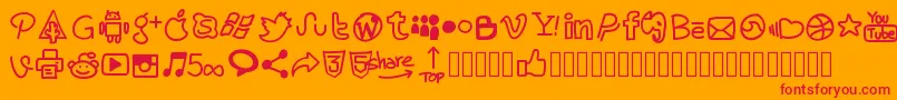 Pwhandysocialicons-Schriftart – Rote Schriften auf orangefarbenem Hintergrund