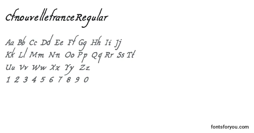 A fonte CfnouvellefranceRegular – alfabeto, números, caracteres especiais