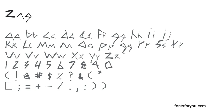 Schriftart Zag – Alphabet, Zahlen, spezielle Symbole