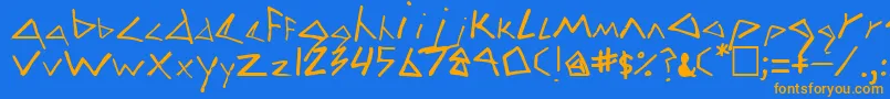 Weitere Informationen zur Zag-Schriftart Zag-Schriftart – Orangefarbene Schriften auf blauem Hintergrund