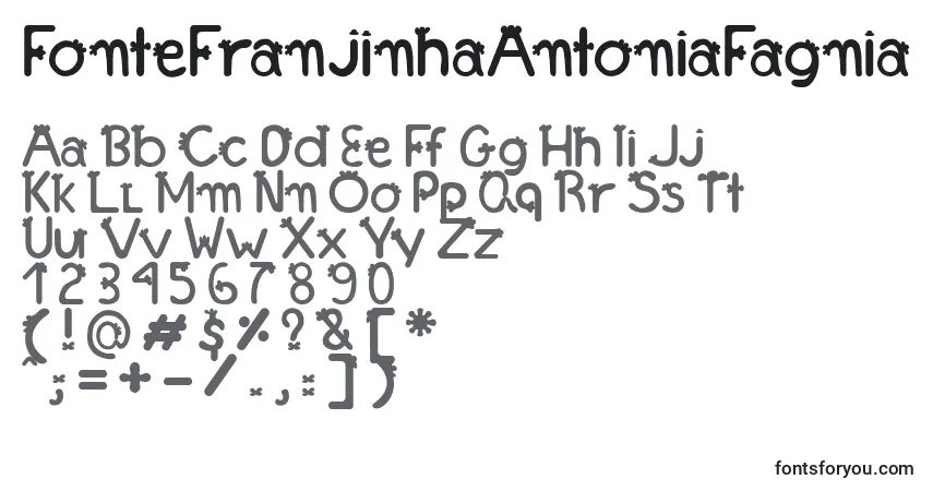 A fonte FonteFranjinhaAntoniaFagnia – alfabeto, números, caracteres especiais