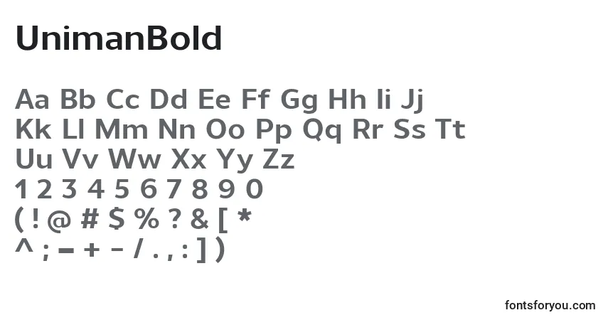 Шрифт UnimanBold – алфавит, цифры, специальные символы