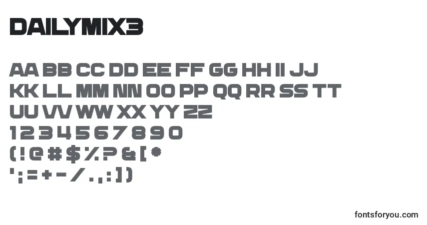A fonte DailyMix3 – alfabeto, números, caracteres especiais