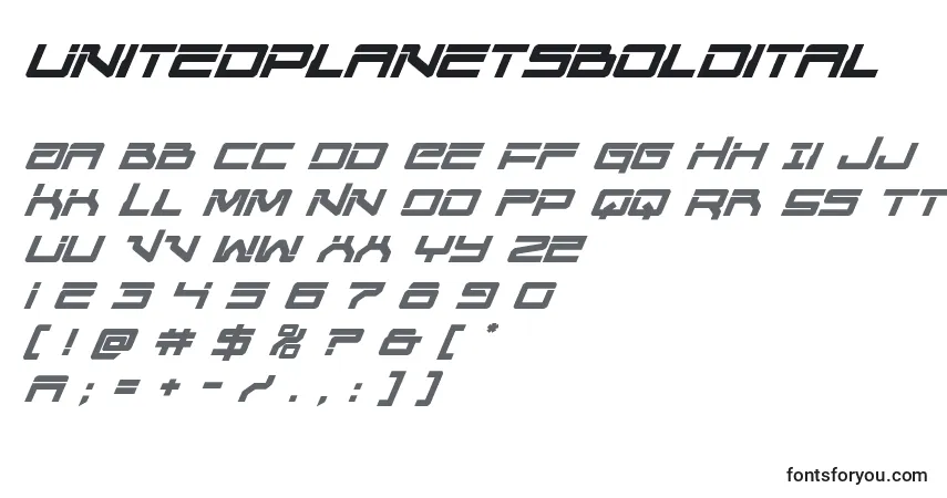 Schriftart Unitedplanetsboldital – Alphabet, Zahlen, spezielle Symbole