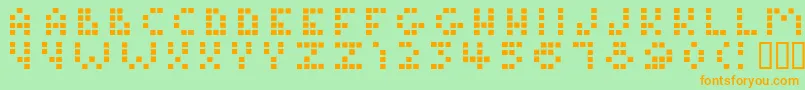 Tamagotchi-Schriftart – Orangefarbene Schriften auf grünem Hintergrund