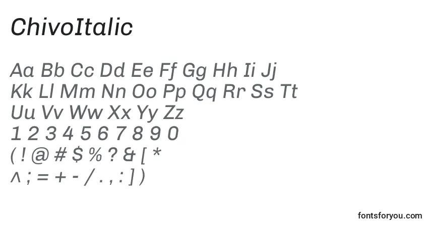 Шрифт ChivoItalic – алфавит, цифры, специальные символы