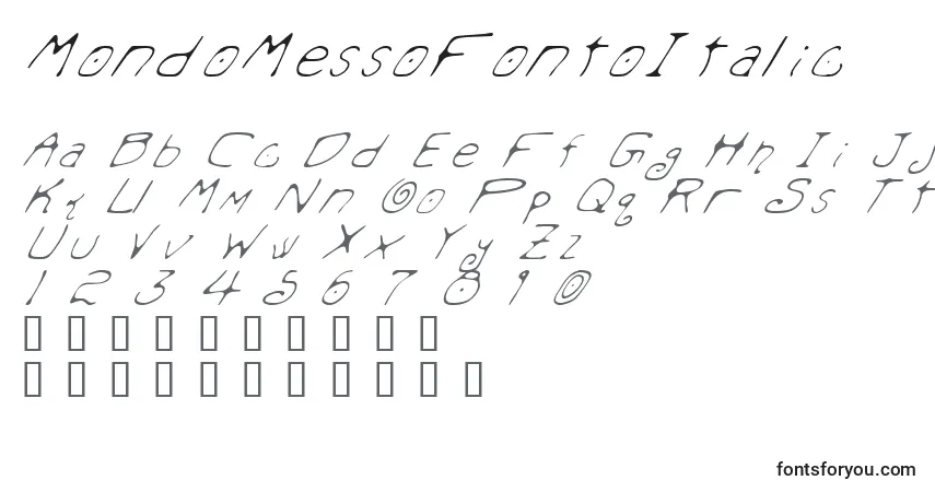 A fonte MondoMessoFontoItalic – alfabeto, números, caracteres especiais