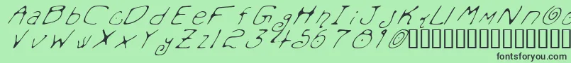 Fonte MondoMessoFontoItalic – fontes pretas em um fundo verde