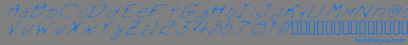 MondoMessoFontoItalic-Schriftart – Blaue Schriften auf grauem Hintergrund