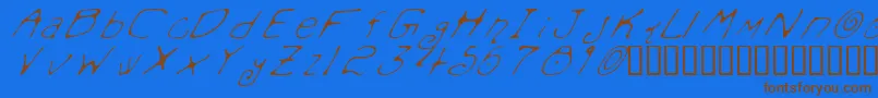 フォントMondoMessoFontoItalic – 茶色の文字が青い背景にあります。