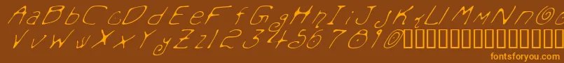 MondoMessoFontoItalic-Schriftart – Orangefarbene Schriften auf braunem Hintergrund