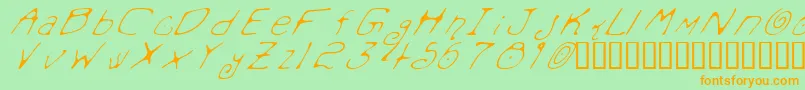 フォントMondoMessoFontoItalic – オレンジの文字が緑の背景にあります。