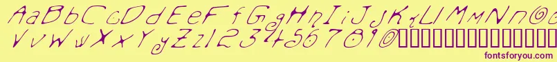 MondoMessoFontoItalic-Schriftart – Violette Schriften auf gelbem Hintergrund