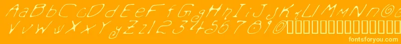 MondoMessoFontoItalic-Schriftart – Gelbe Schriften auf orangefarbenem Hintergrund