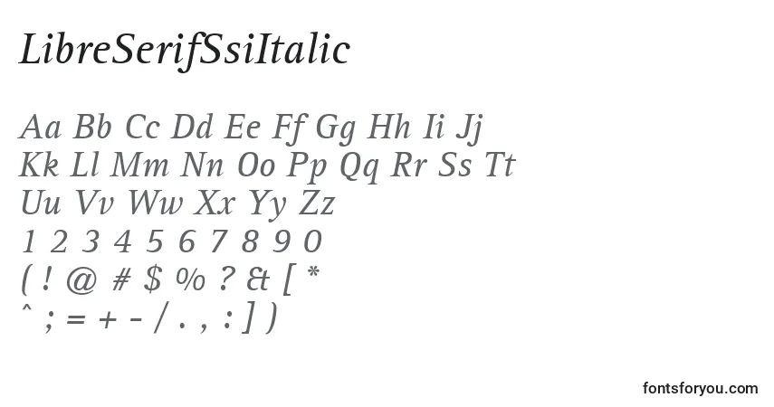 A fonte LibreSerifSsiItalic – alfabeto, números, caracteres especiais