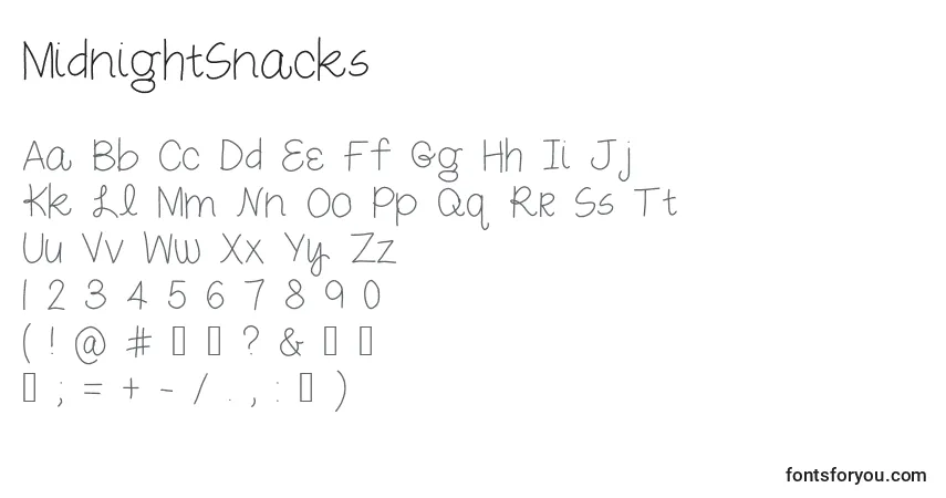Czcionka MidnightSnacks – alfabet, cyfry, specjalne znaki