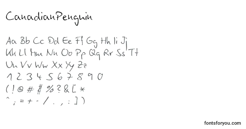 Czcionka CanadianPenguin – alfabet, cyfry, specjalne znaki