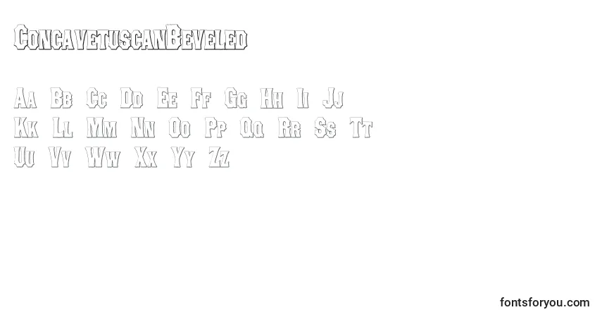 A fonte ConcavetuscanBeveled (83355) – alfabeto, números, caracteres especiais