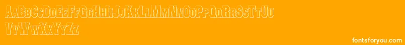 ConcavetuscanBeveled-Schriftart – Weiße Schriften auf orangefarbenem Hintergrund