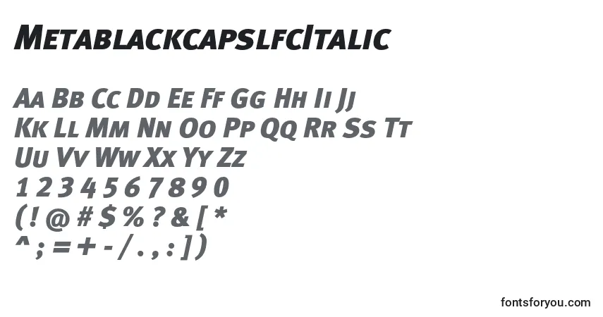 A fonte MetablackcapslfcItalic – alfabeto, números, caracteres especiais