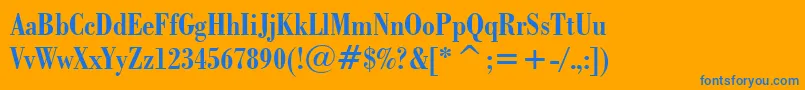 BodoniBoldCondensedBt-Schriftart – Blaue Schriften auf orangefarbenem Hintergrund