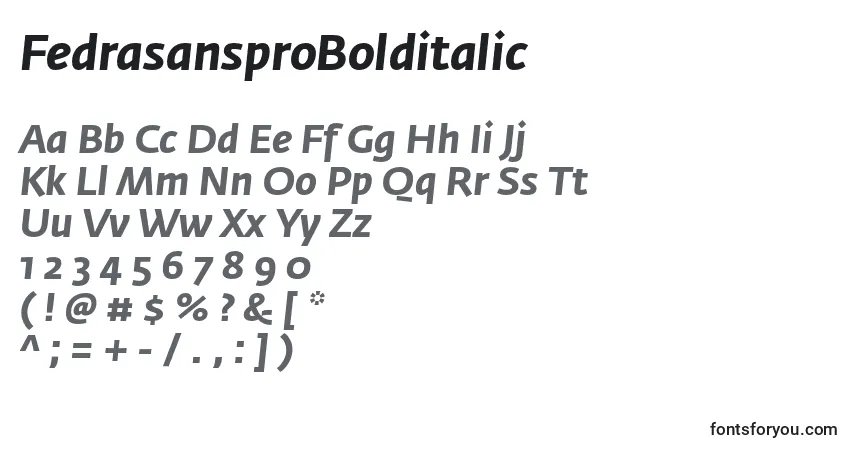 Schriftart FedrasansproBolditalic – Alphabet, Zahlen, spezielle Symbole