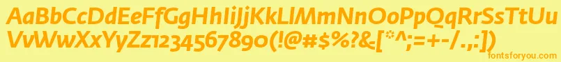 FedrasansproBolditalic-Schriftart – Orangefarbene Schriften auf gelbem Hintergrund