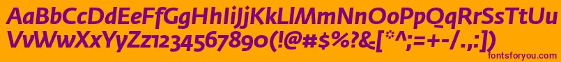 FedrasansproBolditalic-Schriftart – Violette Schriften auf orangefarbenem Hintergrund