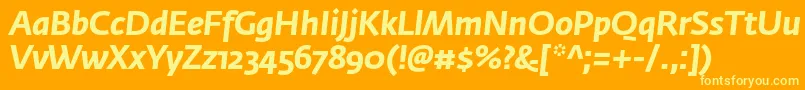FedrasansproBolditalic-Schriftart – Gelbe Schriften auf orangefarbenem Hintergrund