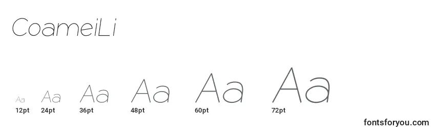 CoameiLi Font Sizes
