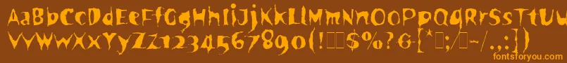 フォントSpookyLetPlain.1.0 – オレンジ色の文字が茶色の背景にあります。