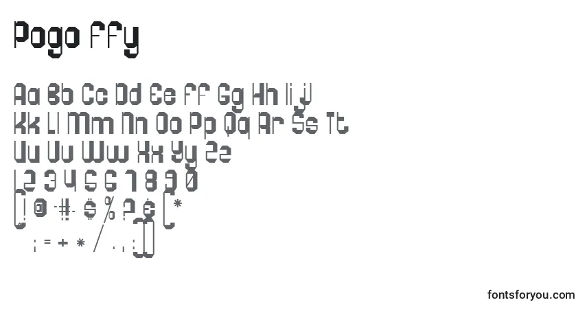 Schriftart Pogo ffy – Alphabet, Zahlen, spezielle Symbole