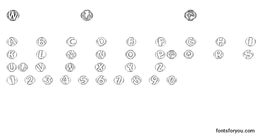 A fonte Woodcuttedcapsfs – alfabeto, números, caracteres especiais