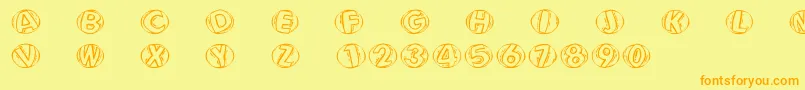 フォントWoodcuttedcapsfs – オレンジの文字が黄色の背景にあります。