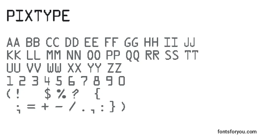 A fonte PixType – alfabeto, números, caracteres especiais