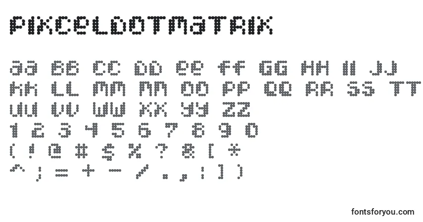 A fonte PixcelDotmatrix – alfabeto, números, caracteres especiais