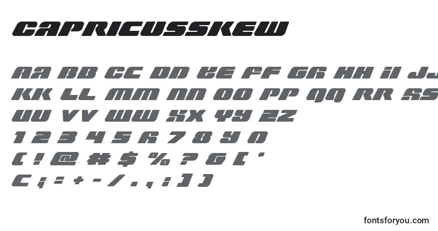 A fonte Capricusskew – alfabeto, números, caracteres especiais