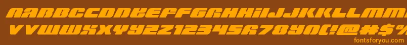 Capricusskew-Schriftart – Orangefarbene Schriften auf braunem Hintergrund