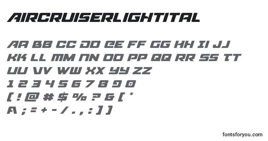 A fonte Aircruiserlightital – alfabeto, números, caracteres especiais