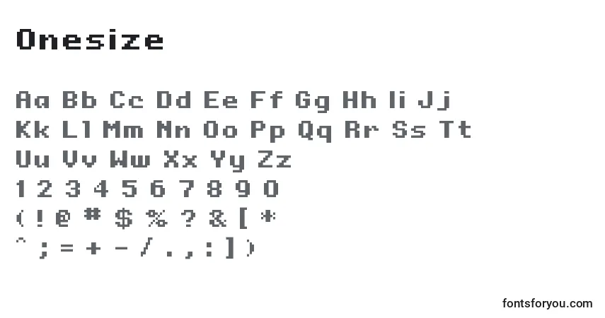 A fonte Onesize – alfabeto, números, caracteres especiais