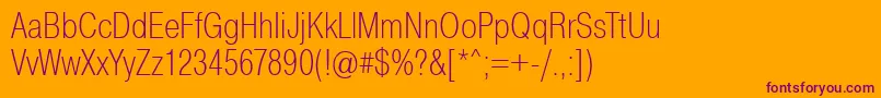 PragmaticaCondensedExtralight-Schriftart – Violette Schriften auf orangefarbenem Hintergrund