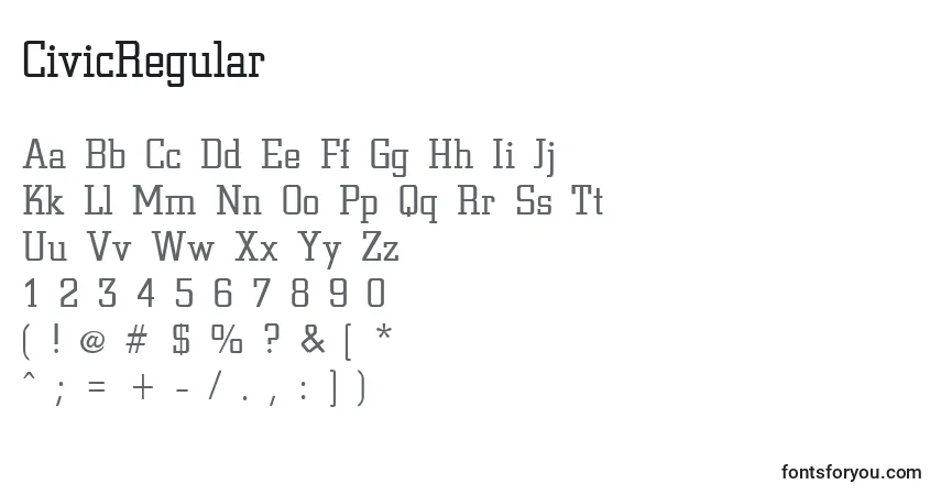 Schriftart CivicRegular – Alphabet, Zahlen, spezielle Symbole