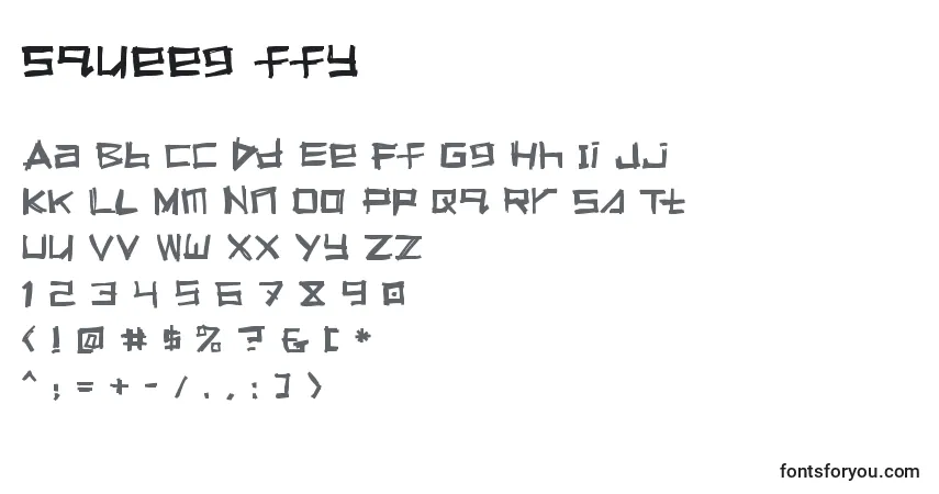 Czcionka Squeeg ffy – alfabet, cyfry, specjalne znaki