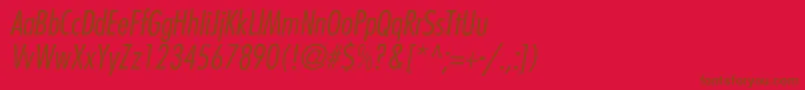 Fonte BelmarCondensedlightItalic – fontes marrons em um fundo vermelho