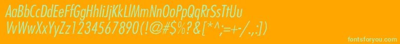BelmarCondensedlightItalic-Schriftart – Grüne Schriften auf orangefarbenem Hintergrund