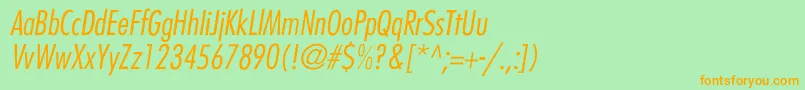 BelmarCondensedlightItalic-fontti – oranssit fontit vihreällä taustalla