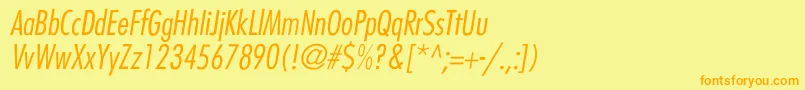 フォントBelmarCondensedlightItalic – オレンジの文字が黄色の背景にあります。