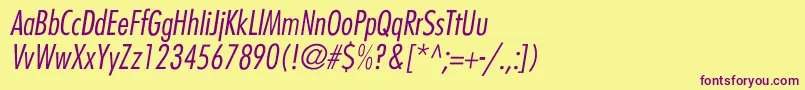 BelmarCondensedlightItalic-fontti – violetit fontit keltaisella taustalla