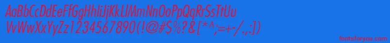 BelmarCondensedlightItalic-fontti – punaiset fontit sinisellä taustalla